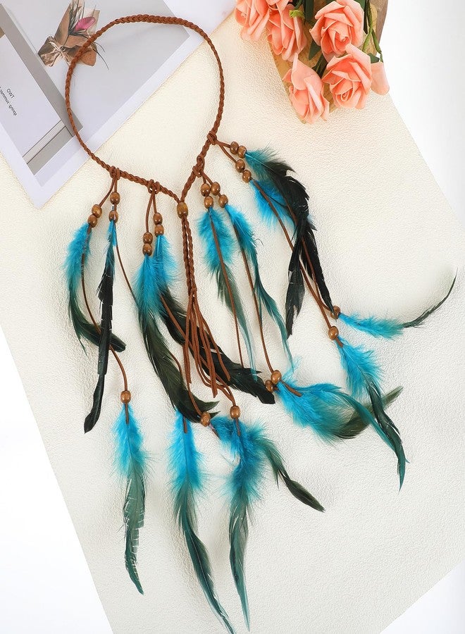 guduling Native American Headdress,Indian Headdress,Boho Indian Feather Headband,Hippie Headbands for Women, Native American Hair Accessories for Women and Girls (Blue) - Image 4